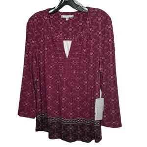 Daniel Rainn Boho Long Sleeve Popover Violet Black Lace Top Size Large New